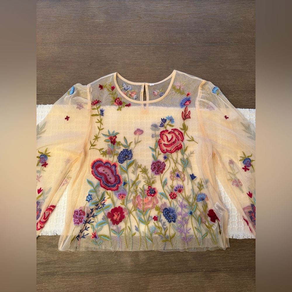 BY ANTHROPOLOGIE LONG-SLEEVE APPLIQUÉ MESH TOP - Picture 2 of 16